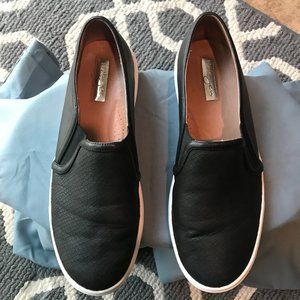 Halogen Black Leather Slip On Sneakers